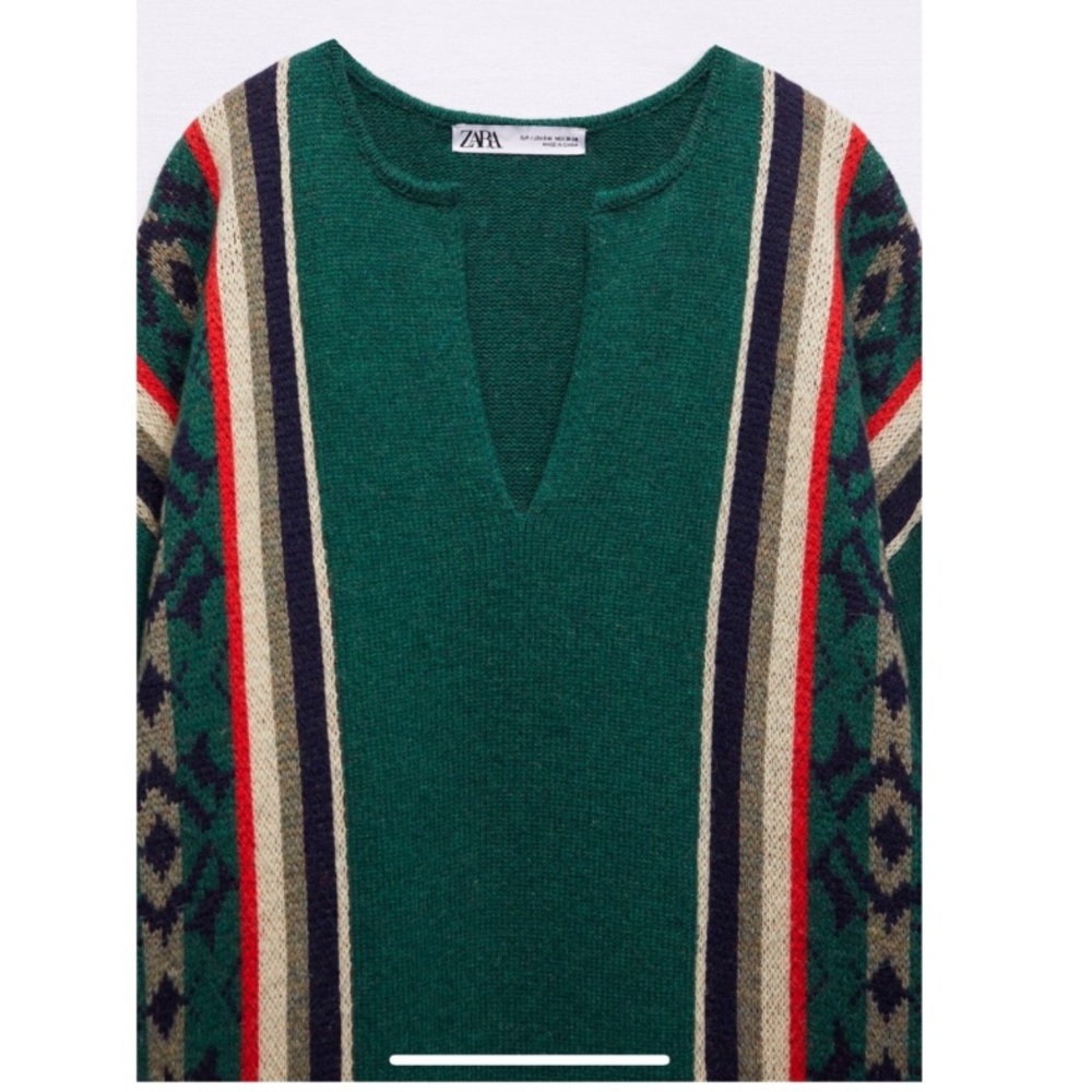 Wool blend green jacquard long tunic sweater - Picture 14 of 15
